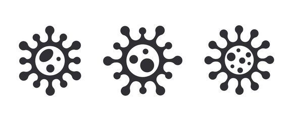 Virus icon. Bacteria icon. Coronavirus bacterial cell icon. Dangerous cell. Viral infection. Viral disease. Dripping liquid. Current paint, stains. 