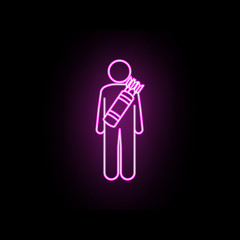 Man with arrow bag neon icon. Simple thin line, outline vector of male bag and luggage icons for ui and ux, website or mobile application