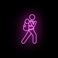 Man with backpack neon icon. Simple thin line, outline vector of male bag and luggage icons for ui and ux, website or mobile application