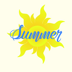 Sun icon with hand lettering. Vector illustration.