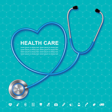 stethoscope and heartbeat heart shaped flat icons in medicine, medical, health, cross, healthcare for background concepts vector illustration