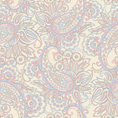 Fototapeta na wymiar Paisley seamless pattern with flowers in indian style.