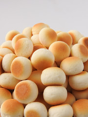 Front view of little ball cookies isolated on white background.  Designed mouthpieces for children, which is melted into the mouth to make it easier for children to digest. Food concept.