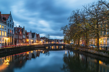 Obraz premium Bruges canal at night, Belgium