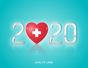 Fototapeta na wymiar Healthcare and medical concept heart and health symbol checkup for healthy 2020
