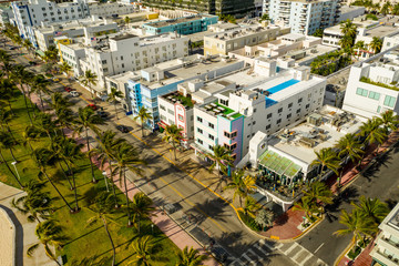 Aerial photo Miami Beach Ocean Drive hotels shut down during Spring Break 2020 to slow Coronavirus spread