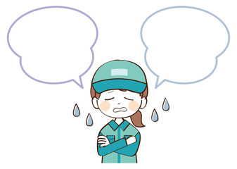 女性、配達員、吹き出し、困惑