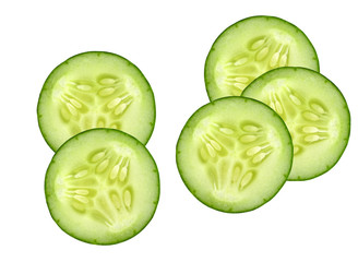 sliced cucumber isolated on white background