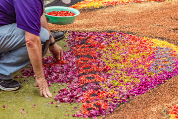la Orotava, Tenerife, Spain - June 27, 2019. Beautiful flower carpets in La Orotava during Corpus...
