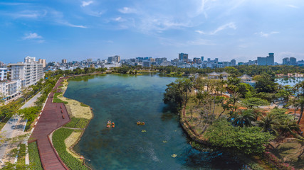 Beautiful Scenery of The People's Public Park at Summer Time, Downtown Haikou City, Hainan Province, China.