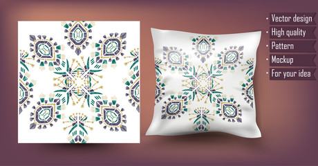 Ikat trendy ethnic tribal ornament for pillow. Mockup for your idea