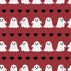 オバケ　シームレスパターン　赤