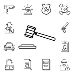 Court hammer icon. Detailed set of crime investigation icons. Premium quality graphic design. One of the collection icons for websites, web design, mobile app