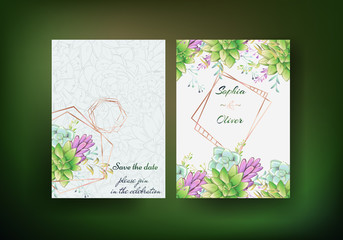 Greenery, succulent and branches Wedding Invitation card, save the date
