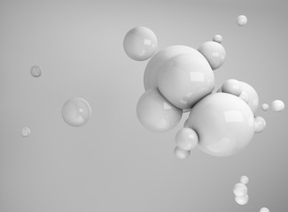 3d white spheres, abstract light cool background