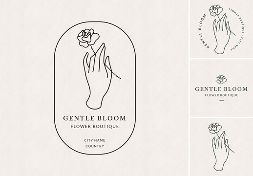 Delicate Hand and Flower Logo Set