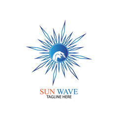 Water wave and sun icon vector illustration design logo