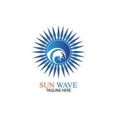 Water wave and sun icon vector illustration design logo