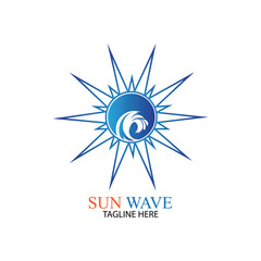 Water wave and sun icon vector illustration design logo
