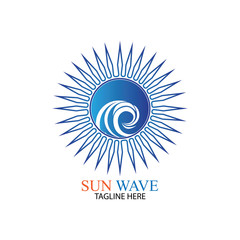 Water wave and sun icon vector illustration design logo