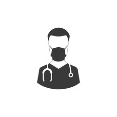 male doctor with stethoscope around his neck and medical mask on his face. vector medical symbol