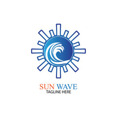 Water wave and sun icon vector illustration design logo
