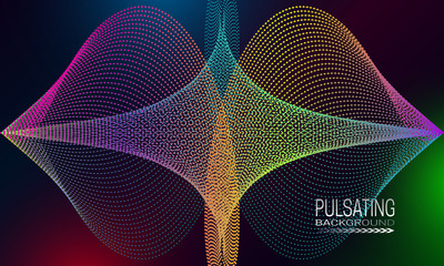 Pulsating futuristic background design with iridescent dots and lines array. Abstract cyberspace background.