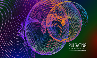 Pulsating futuristic background design with iridescent spiral element of dots and lines. Abstract cyberspace background for banner, flyer or poster.