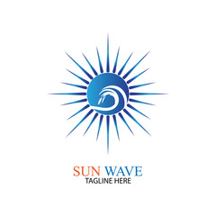 Fototapeta premium Water wave and sun icon vector illustration design logo