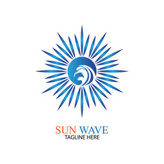 Water wave and sun icon vector illustration design logo
