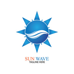 Water wave and sun icon vector illustration design logo