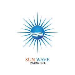 Water wave and sun icon vector illustration design logo