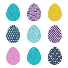 Easter eggs collection. Easter eggs with different hand drawn ornaments isolated on the white background.