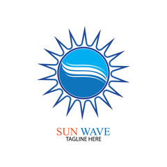 Water wave and sun icon vector illustration design logo
