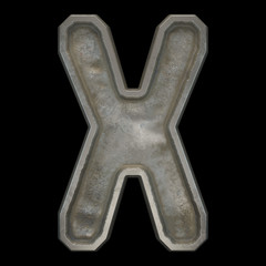 Industrial metal alphabet letter X on black background 3d