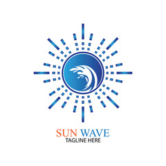 Water wave and sun icon vector illustration design logo