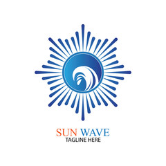 Water wave and sun icon vector illustration design logo