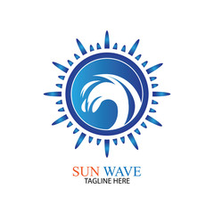 Fototapeta premium Water wave and sun icon vector illustration design logo