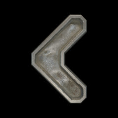 Industrial metal symbol left angle bracket on black background 3d