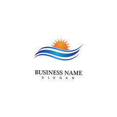 Water wave and sun icon vector illustration design logo