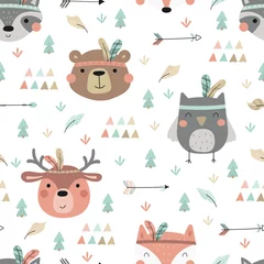 Wallpaper murals Little deer Cute print Boho style. Seamless pattern with cute little animals. vector illustration. Vector print with animals