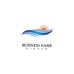 Water wave and sun icon vector illustration design logo