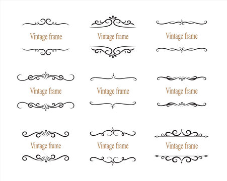 Hand drawn set of decorative frames, borders, page decoration calligraphic design elements. vintage vector illustration