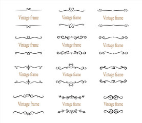 Hand drawn set of decorative frames, borders, page decoration calligraphic design elements. vintage vector illustration