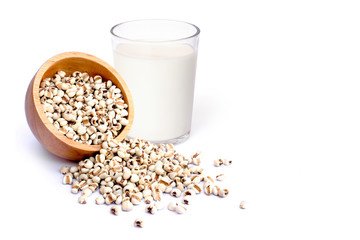 millet milk and white Job's tears  isolated on white background.