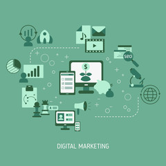 Fototapeta na wymiar Digital marketing and digital technologies concept