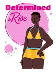 Inspirational saying and african woman, cartoon vector illustration isolated.