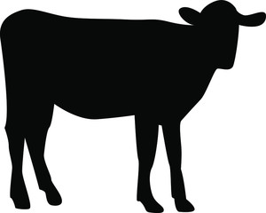 Black silhouettes on a white background, a cow.
