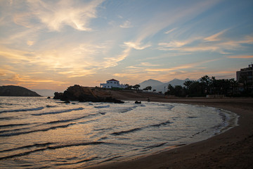 sunrise in mediterranean beach whit house
