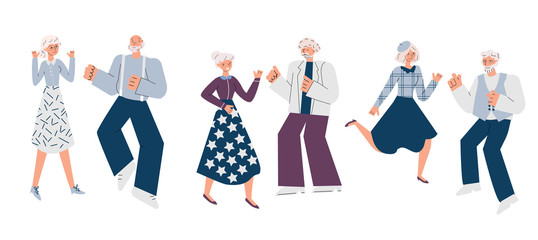 Elderly people dancing at party sketch cartoon vector illustration isolated.